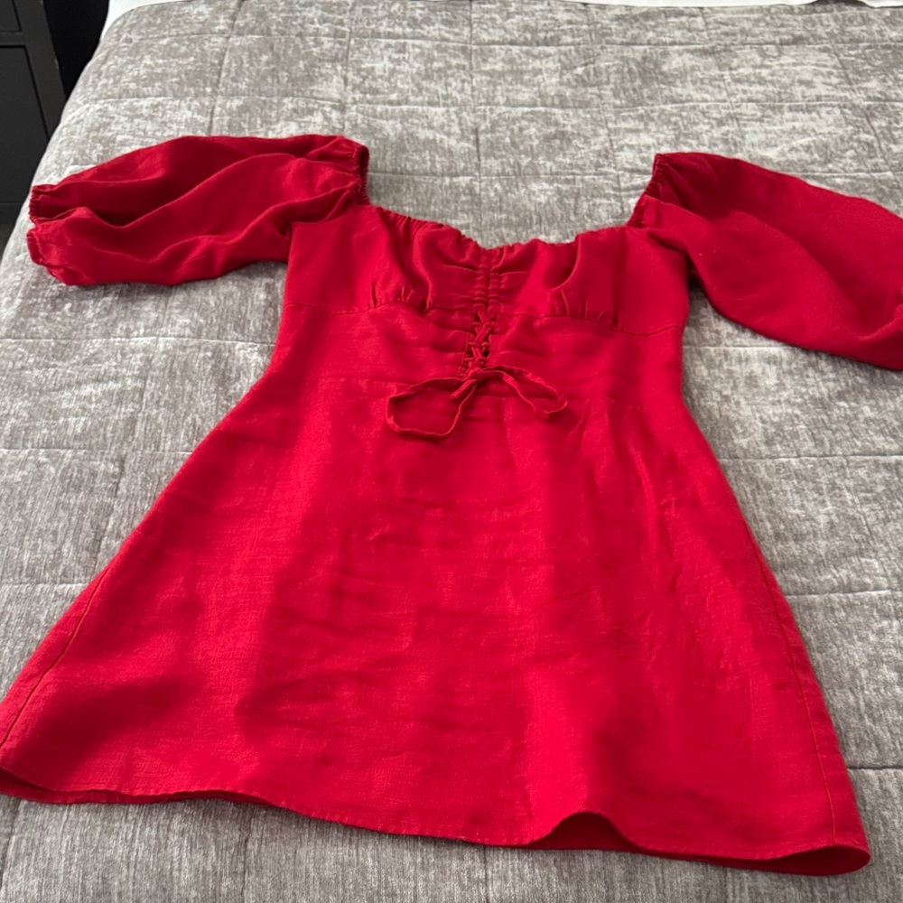 Reformation Scarlet Puff Sleeve Mini Dress